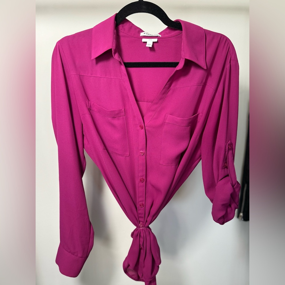LARGE/SLIM - EXPRESS Convertible Portofino Button Front Top (Magenta/Fuchsia)